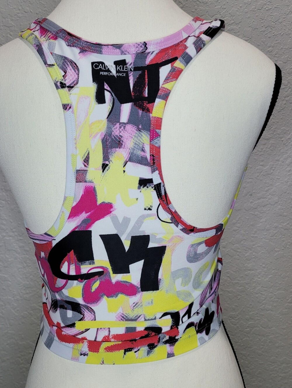 Calvin Klein Performance Multicolor Graffiti Racerback Crop Top - Picture 2 of 3